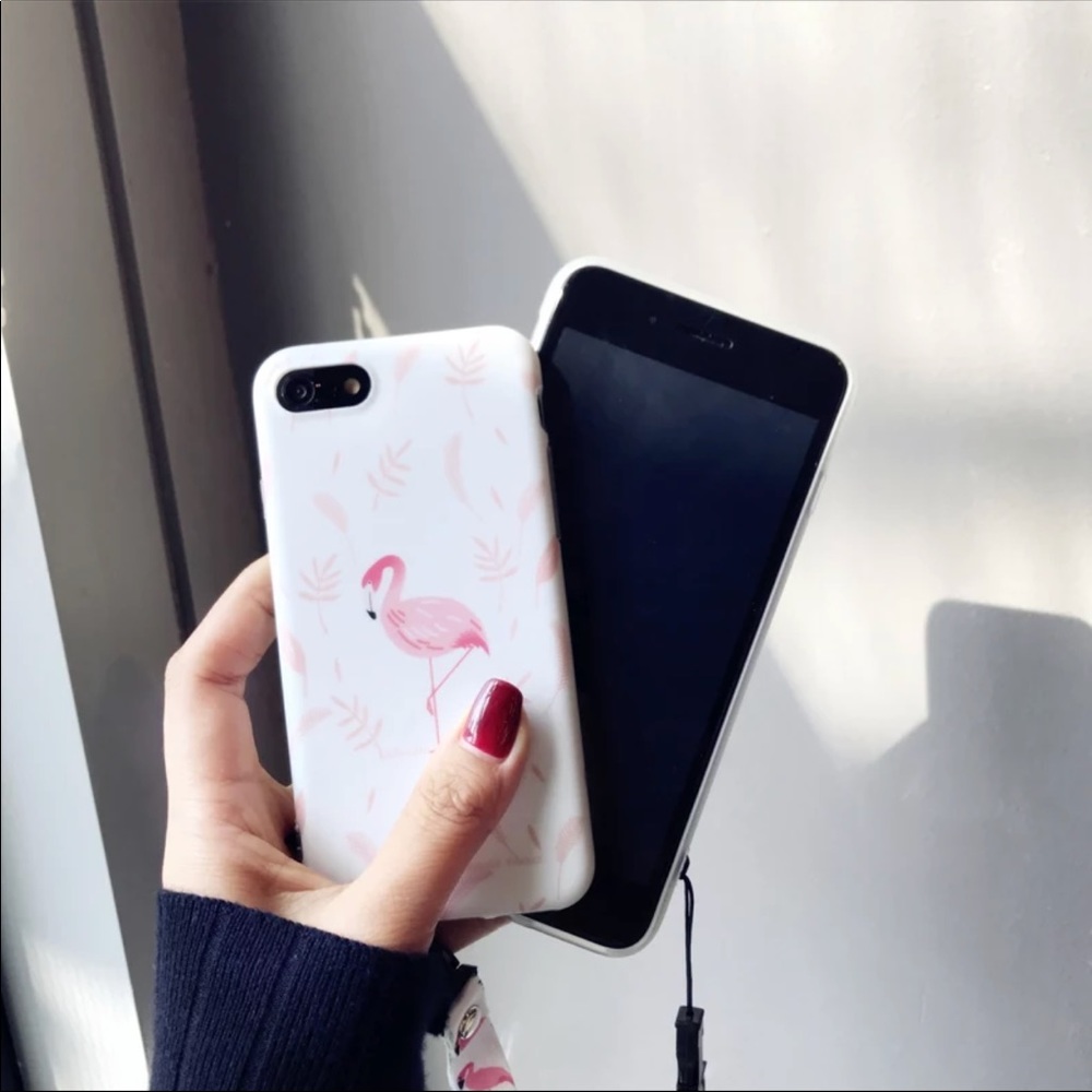 NEW iPhone 7P/8P case pink flamingo pattern - Picture 1 of 3